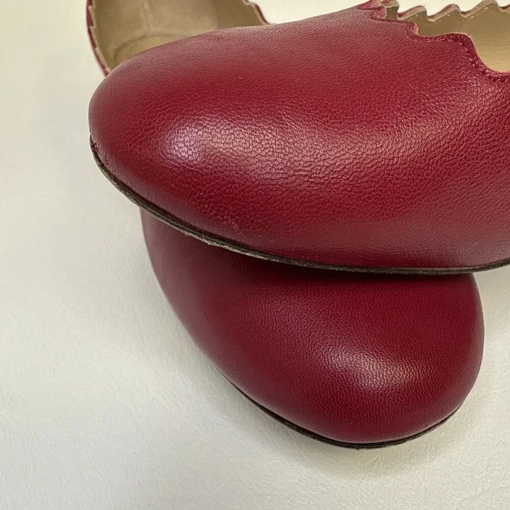 Chloe Lauren Scalloped Leather Ballet Flats Red Size EU 35.5 US 5.5